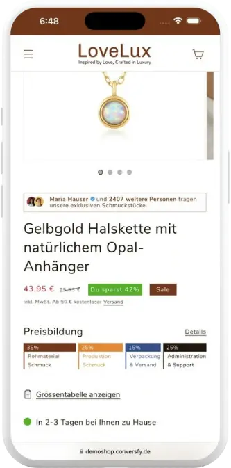 Produktseite Features Beispiel