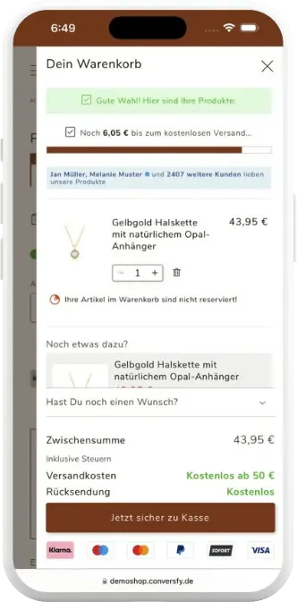 Warenkorb Features Beispiel